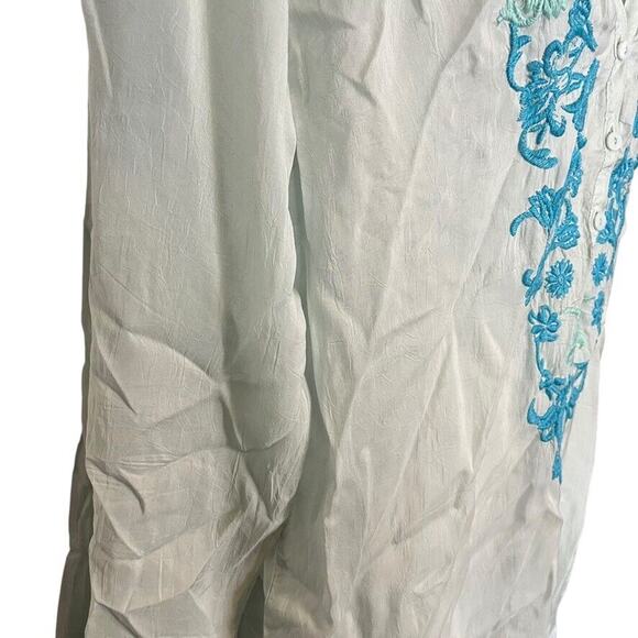 Johnny Was Womens Sheer Blue Floral Embroidered V-Neck Tunic Top Shirt Beachy M - Picture 3 of 16